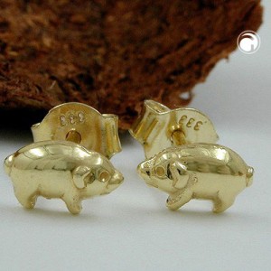 Ohrstecker Schweinchen glänzend 333 Gelbgold