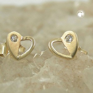Ohrstecker Herz mit Zirkonia 375 Gold