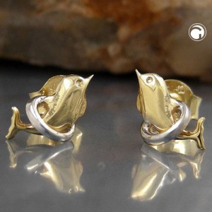 Ohrstecker Delfin im Ring 375 Gold