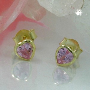 Ohrstecker Zirkonia-Herz pink 375 Gold