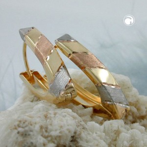 Creolen Ohrringe tricolor diamantiert 375 Gelbgold