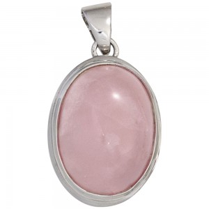 Anhänger oval 925 Sterling Silber rhodiniert 1 Rosenquarz rosa