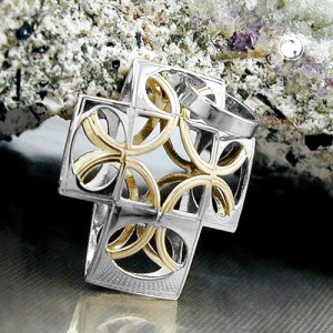 Anhänger Kreuz bicolor 375 WeißGelbgold