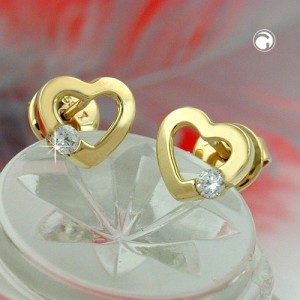 Ohrstecker Herz mit Zirkonia 585 Gold