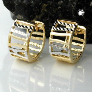Creolen Ohrringe Klappscharnier 12mm bicolor rhodiniert 375 Gelbgold