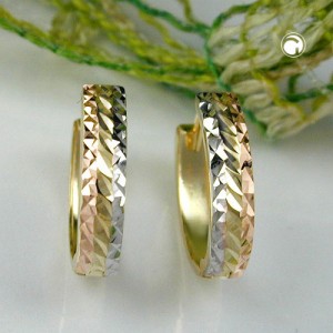 Creolen Ohrringe tricolor diamantiert 375 Gold