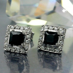 Ohrstecker schwarzer Stein 375 Weißgold