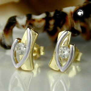 Ohrstecker bicolor mit Zirkonia 375 Gold