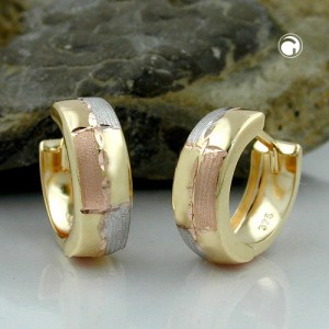 Creolen Ohrringe tricolor diamantiert 375 Gold