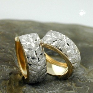 Creolen Ohrringe bicolor diamantiert 375 Gold