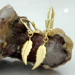 Ohrring Blatt matt-diamantiert 333 Gelbgold