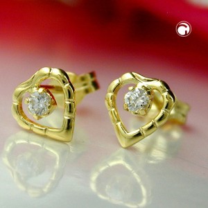 Ohrstecker Herz mit Zirkonia 333 Gelbgold