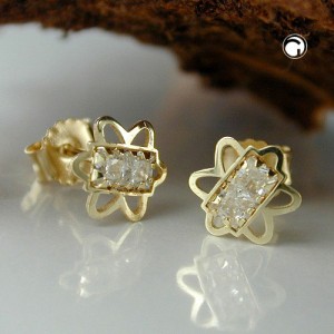 Ohrstecker Blume mit 2 Zirkonias 375 Gold