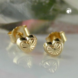 Ohrstecker Herz mit Muster 375 Gold