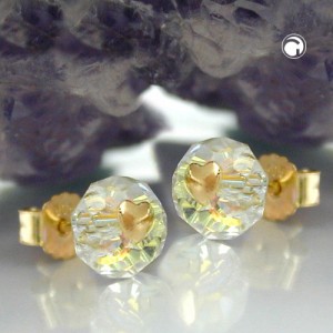 Ohrstecker Glas-krist-weiß Herz 585 Gold