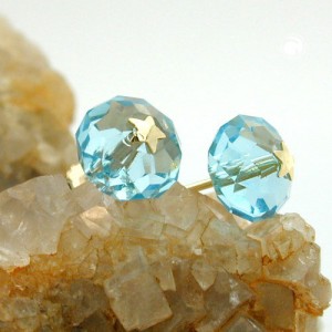 Ohrstecker Glas-aqua-blau Stern 585 Gold