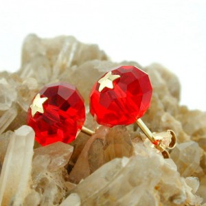 Ohrstecker Glas-rot Stern 585 Gold