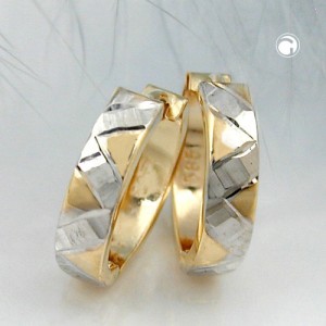 Creolen Ohrringe Klappscharnier bicolor 585 Gold