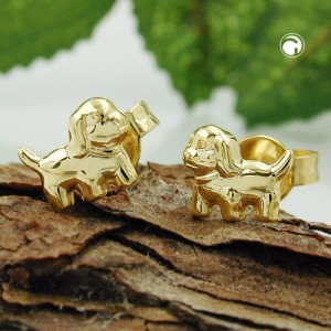 Ohrstecker Hund glänzend 375 Gold