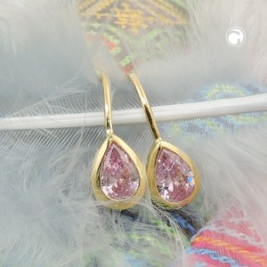 Ohrring Tropfen pink fest 375 Gold