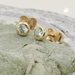 Ohrstecker 4mm Zirkonia rund 375 Gold