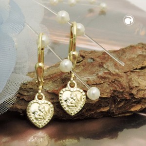 Ohrring kleines Herz mit Engel glänzend 585 Gold