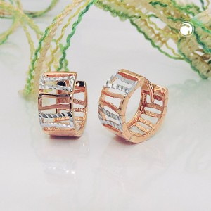 Creolen Ohrringe bicolor Streben diamantiert 375 Rotgold