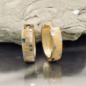 Creolen Ohrringe bicolor diamantiert 375 Gold