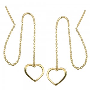 Durchzieher Ohrringe Kettchen mit Herz glänzend 375 Gold