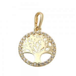 Anhänger Lebensbaum Rand mit Zirkonias 375 Gold