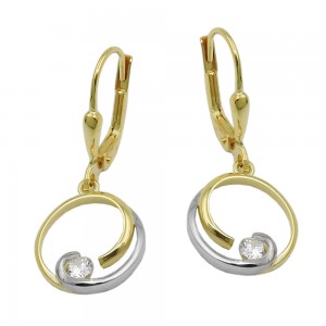Ohrringe mit Klappbügel Brisur bicolor Kreis mit Zirkonia 375 Gold