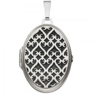 Medaillon oval 925 Sterling Silber rhodiniert mattiert Anhänger zum Öffnen