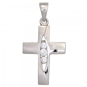 Anhänger Kreuz 925 Sterling Silber mattiert 3 Zirkonia Kreuzanhänger Silberkreuz
