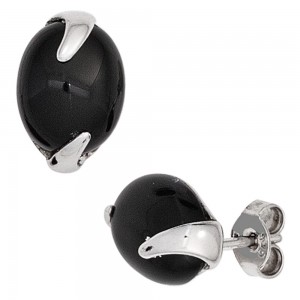 Ohrstecker 925 Sterling Silber rhodiniert 2 Onyxe schwarz Ohrringe