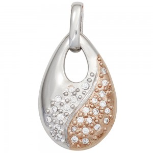 Anhänger Tropfen 925 Sterling Silber bicolor vergoldet mit Zirkonia