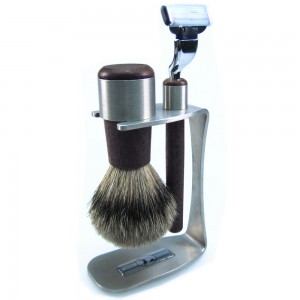 Golddachs Rasierset 3-teilig, Edelstahl mit Wenge, Pinsel mit Dachs-Zupfhaar