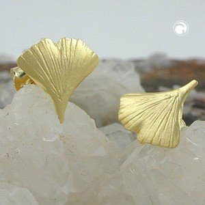 Ohrstecker 9mm Ginkgoblatt matt 375 Gold