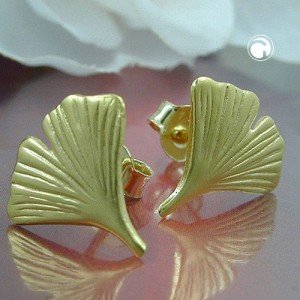 Ohrstecker 12mm Ginkgoblatt matt 333 Gelbgold