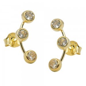 Ohrstecker je 3x Zirkonia mit Steg 375 Gold