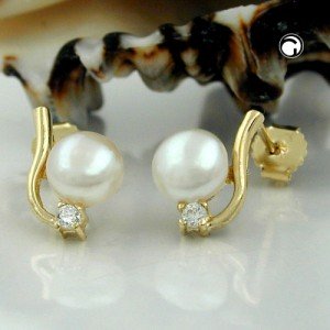 Ohrstecker Zuchtperle Zirkonia 375 Gold