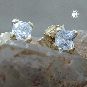 Ohrstecker Viereck mit Zirkonia 375 Gold