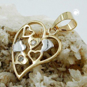 Anhänger Herz-bicolor Zirkonia 375 Gelbgold