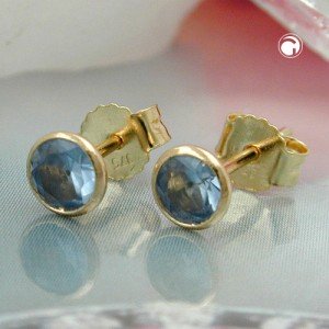 Ohrstecker 4mm synth. Aqua 375 Gold