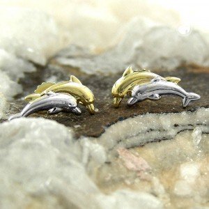 Ohrstecker Delfine bicolor 375 Gold