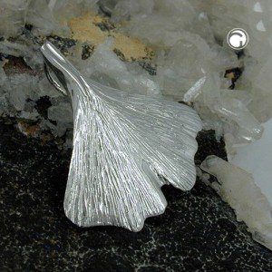 Anhänger 25mm Ginkgoblatt 375 Weißgold