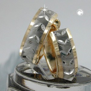 Creolen Ohrringe bicolor diamantiert 375 Gold