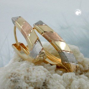 Creolen Ohrringe tricolor diamantiert 375 Gelbgold