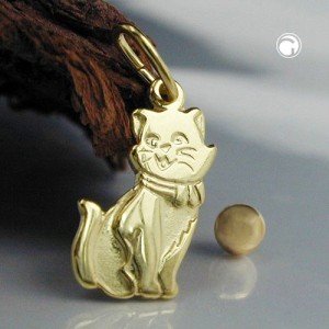 Anhänger Katze teil-mattiert 333 Gelbgold