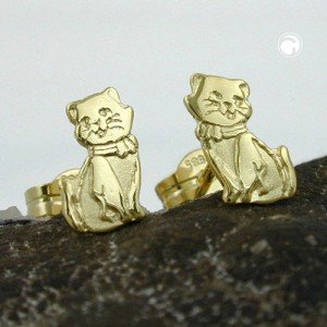 Ohrstecker Katzen teil-mattiert 333 Gelbgold