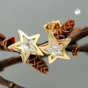 Ohrstecker Stern mit Zirkonia 375 Gold
